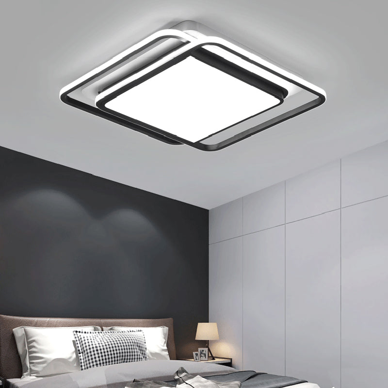 Modern Black Aluminum Led Bedroom Flushmount Ceiling Light - Square Shape / 16.5