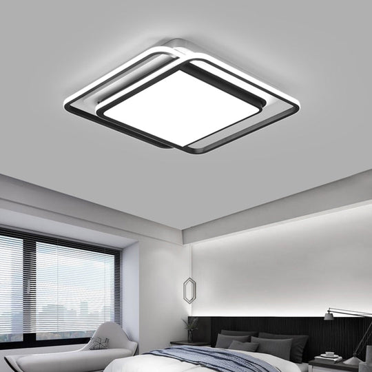 Modern Black Aluminum Led Bedroom Flushmount Ceiling Light - Square Shape