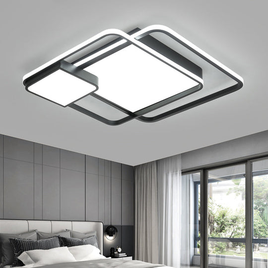 Minimalist Black Led Flush Mount Ceiling Light Fixture For Bedroom - Square Acrylic