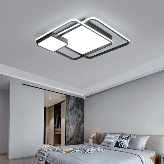 Minimalist Black Led Flush Mount Ceiling Light Fixture For Bedroom - Square Acrylic