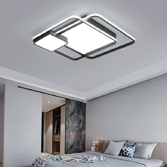 Minimalist Black Led Flush Mount Ceiling Light Fixture For Bedroom - Square Acrylic