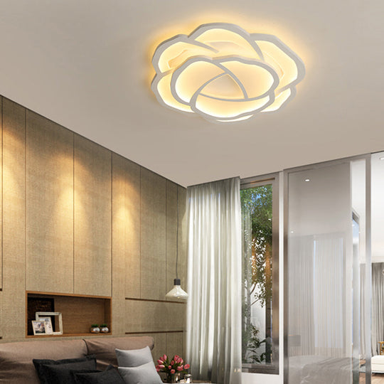 Minimalist Flushmount Led Ceiling Light For Bedroom - White Rose Acrylic Surface Mount