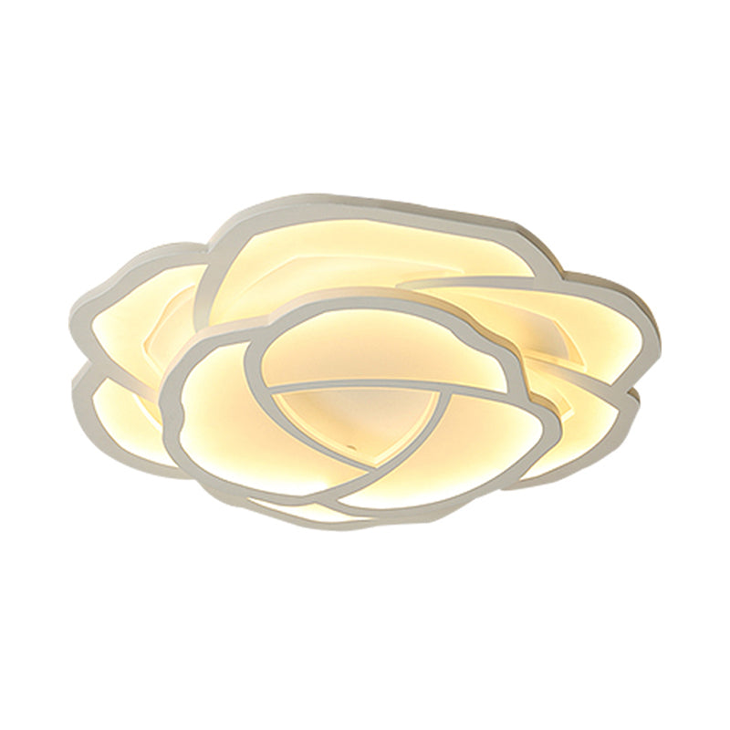 Minimalist Flushmount Led Ceiling Light For Bedroom - White Rose Acrylic Surface Mount