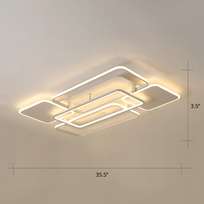 Contemporary Led Flush Mount Ceiling Lamp - White Frame Metal Flushmount Lighting For Living Room /