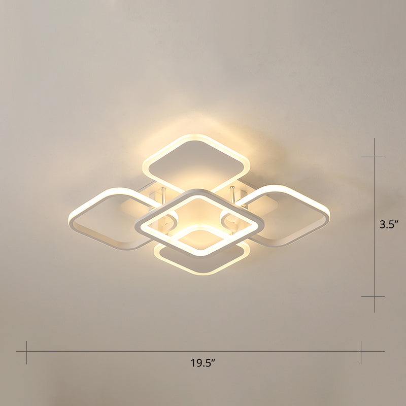 Contemporary Led Flush Mount Ceiling Lamp - White Frame Metal Flushmount Lighting For Living Room /
