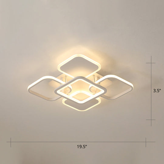 Contemporary Led Flush Mount Ceiling Lamp - White Frame Metal Flushmount Lighting For Living Room /