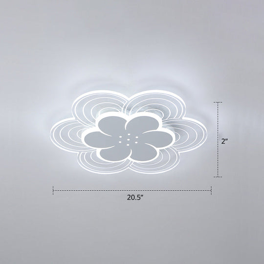 White Flower Flush Mount Led Light For Bedroom / 20.5’
