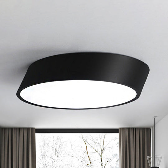 Modernist Led Bedroom Flush Mount Light In White/Black Inclined Elliptical Design 10/16/19.5 Wide