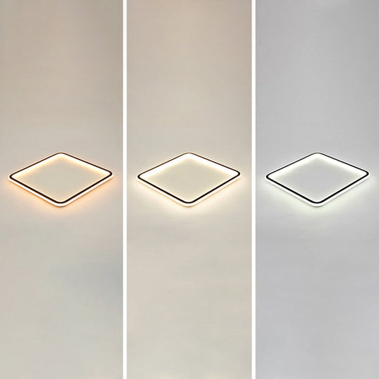 Minimalist Black Metal Flush Mount Ceiling Lamp With Square Ultrathin Led - Perfect For Bedrooms /