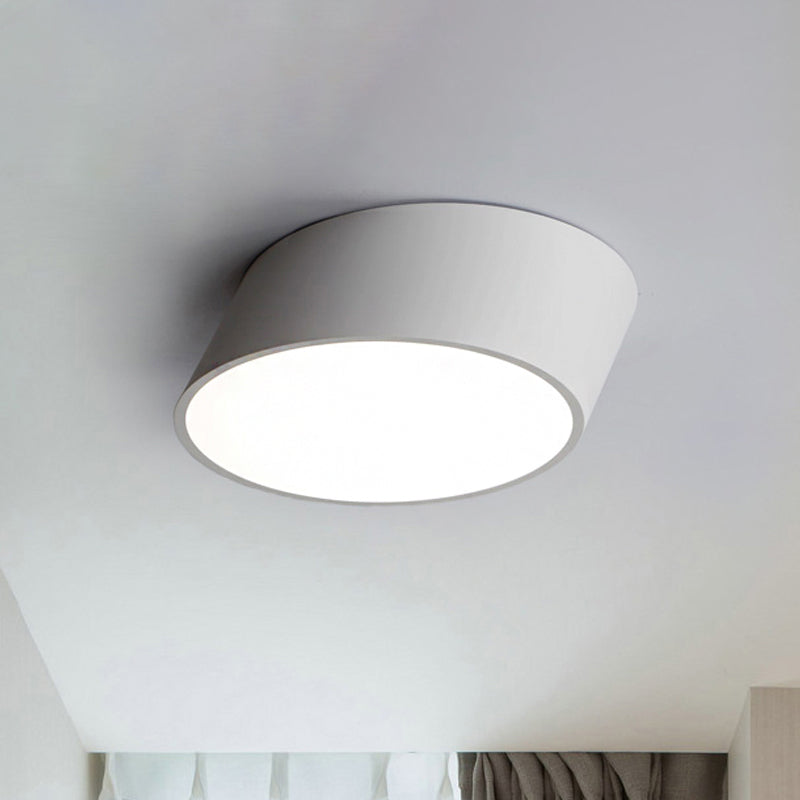 Modernist Led Bedroom Flush Mount Light In White/Black Inclined Elliptical Design 10’/16’/19.5’ Wide