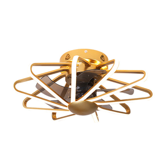 Modern Led Cage Pendant Fan Light - 23’ Wide Semi - Flush Ceiling For Bedroom