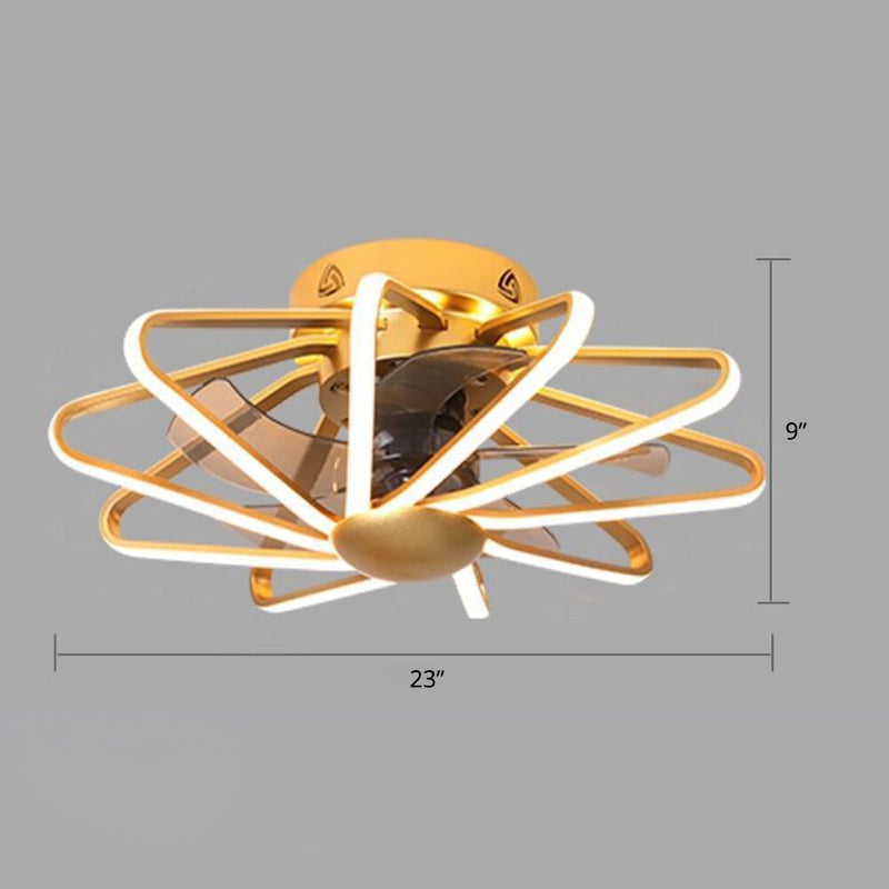 Modern Led Cage Pendant Fan Light - 23’ Wide Semi - Flush Ceiling For Bedroom