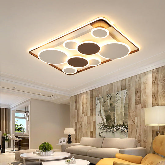 Nordic Coffee Led Flush Mount Metal Circles Ceiling Light For Living Room