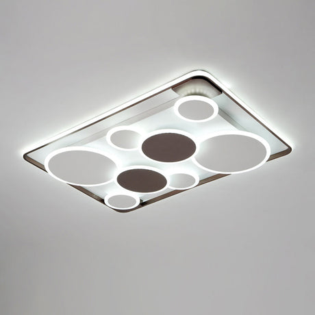 Nordic Coffee Led Flush Mount Metal Circles Ceiling Light For Living Room / White Rectangle