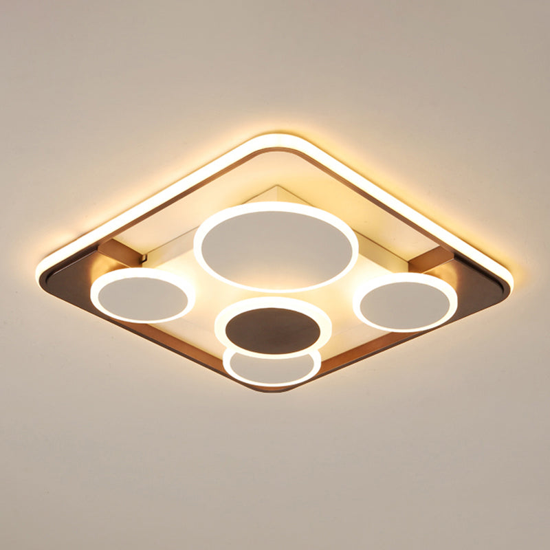 Nordic Coffee Led Flush Mount Metal Circles Ceiling Light For Living Room / White Square