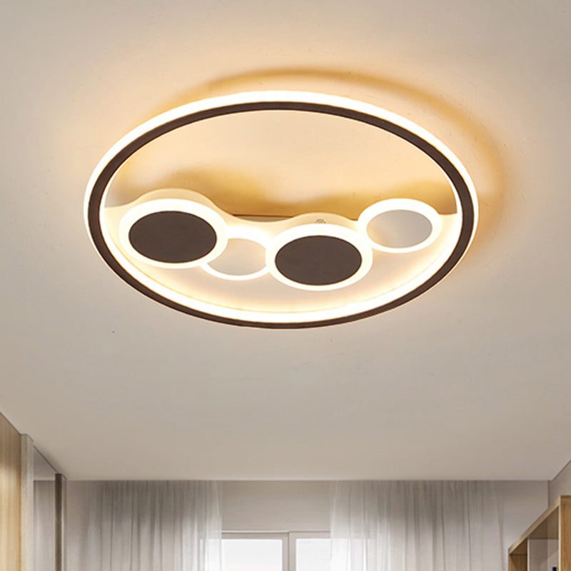 Nordic Coffee Led Flush Mount Metal Circles Ceiling Light For Living Room / Remote Control Stepless