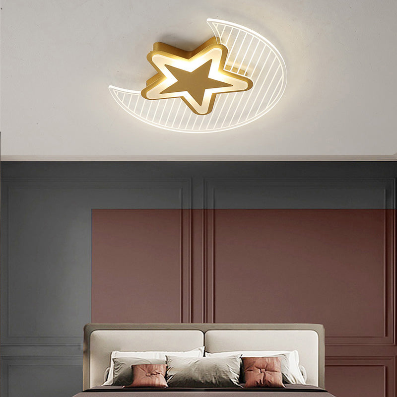 Nordic Acrylic Crescent And Star Led Flush Light Ceiling Fixture For Bedroom