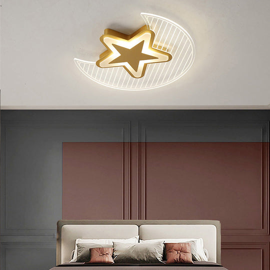 Nordic Acrylic Crescent And Star Led Flush Light Ceiling Fixture For Bedroom