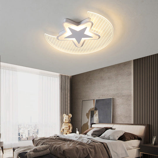 Nordic Acrylic Crescent And Star Led Flush Light Ceiling Fixture For Bedroom