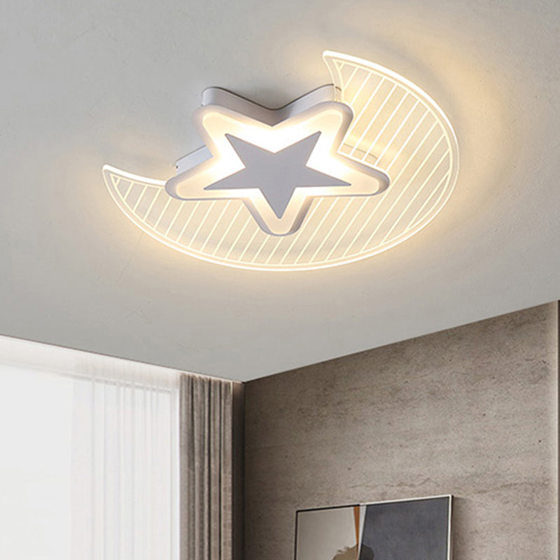 Nordic Acrylic Crescent And Star Led Flush Light Ceiling Fixture For Bedroom White / 16.5 Third Gear