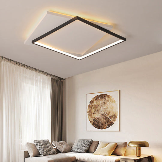 Simplicity Square Led Flush Mount Ceiling Light For Living Room - White-Black Acrylic Design