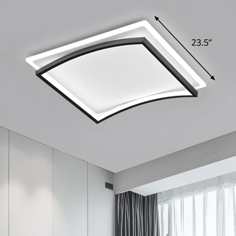Curved Flush Mount Metal Ceiling Light In Black And White - Simple & Stylish Living Room Fixture /