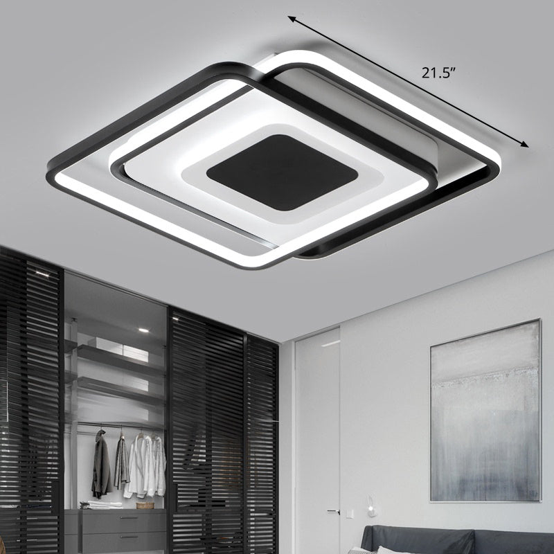 Black Metal Led Bedroom Ceiling Light With Modern Square Style / 21.5’