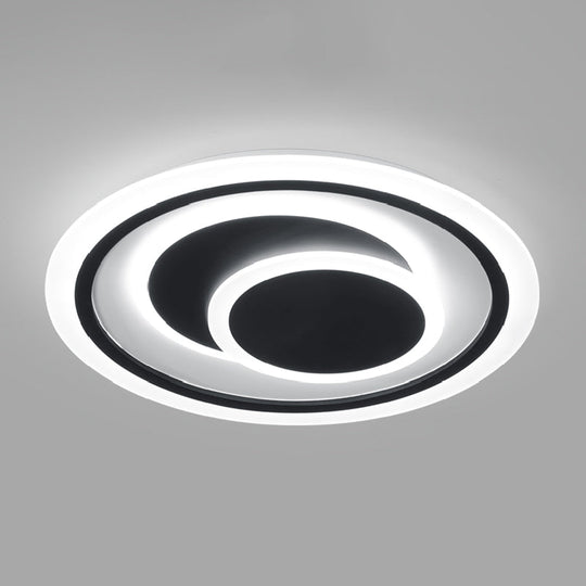 Minimalist Black Surface Mounted Led Ceiling Light For Bedroom - Disk Shape / 20.5