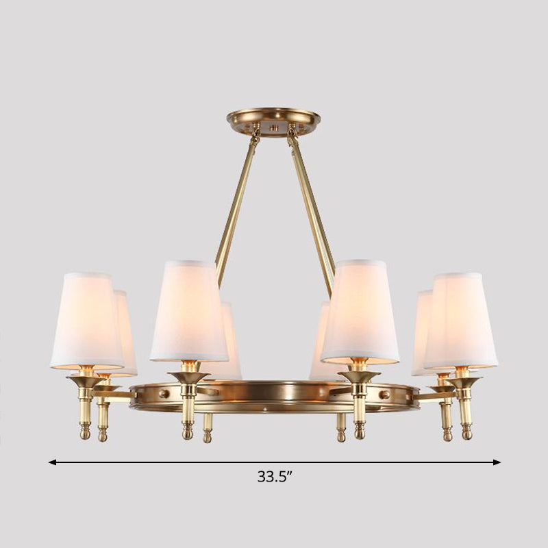 Brass Cone Hanging Ceiling Light - Minimalist Fabric Chandelier For Dining Room