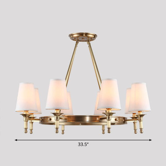 Brass Cone Hanging Ceiling Light - Minimalist Fabric Chandelier For Dining Room