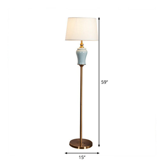 Modern Tapered Drum Floor Lamp In White - Elegant Fabric Shade 1 Bulb Ideal For Living Rooms