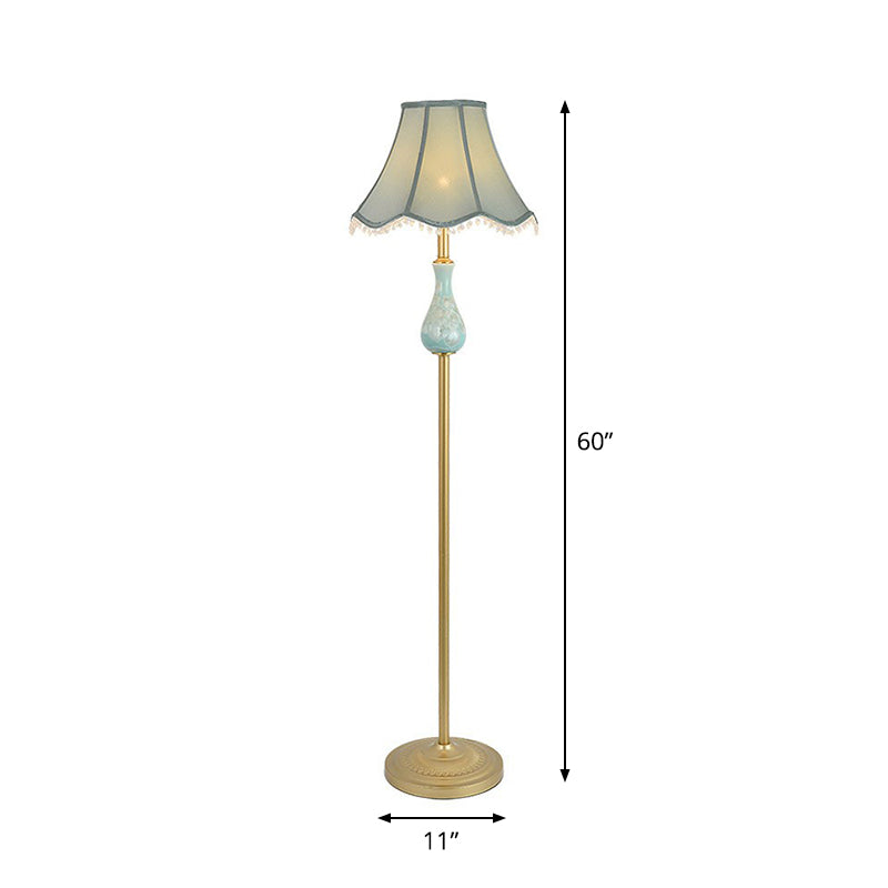 Traditional Bell Shade Fabric Standing Lamp With Foot Switch - Elegant Living Room Floor Light