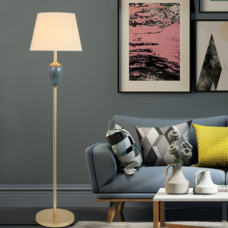 Rustic Empire Shade Floor Lamp - Single-Bulb Fabric Standing Light For Living Room