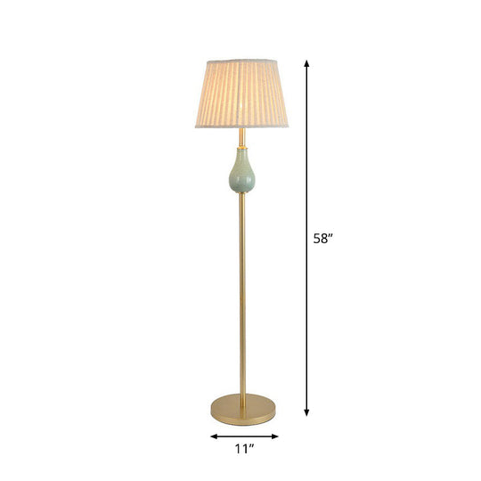 Rustic Empire Shade Floor Lamp - Single-Bulb Fabric Standing Light For Living Room
