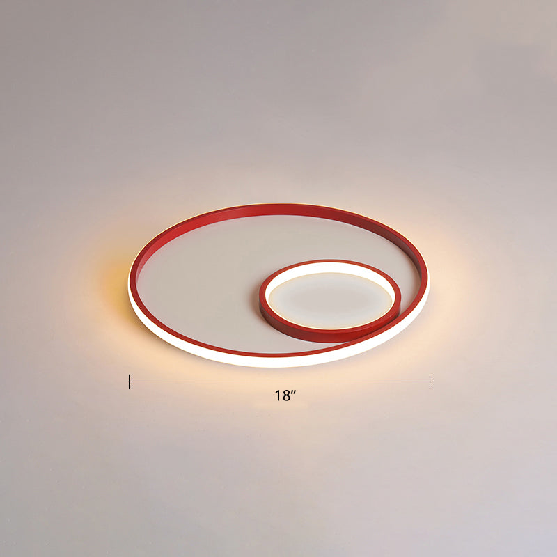 Nordic Halo Led Ceiling Light - Metal Bedroom Flush Mount Fixture Red / Warm