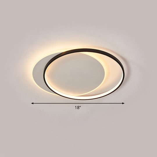 Eclipse Minimalist Metal Led Flush Mount Ceiling Light For Bedroom - Black-White Finish Black / 18