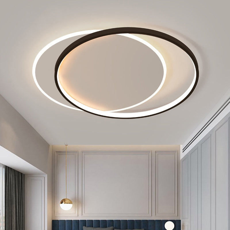 Eclipse Minimalist Metal Led Flush Mount Ceiling Light For Bedroom - Black - White Finish