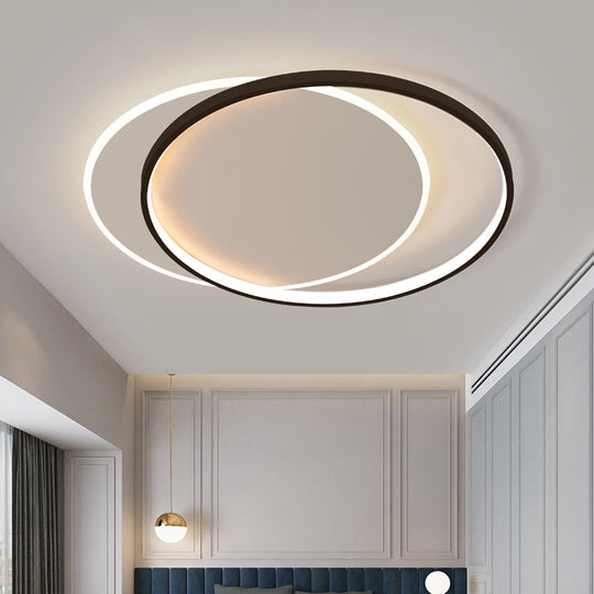 Eclipse Minimalist Metal Led Flush Mount Ceiling Light For Bedroom - Black-White Finish