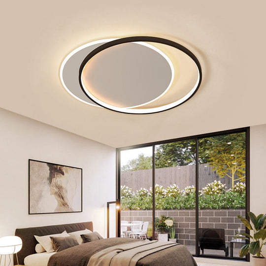 Eclipse Minimalist Metal Led Flush Mount Ceiling Light For Bedroom - Black - White Finish