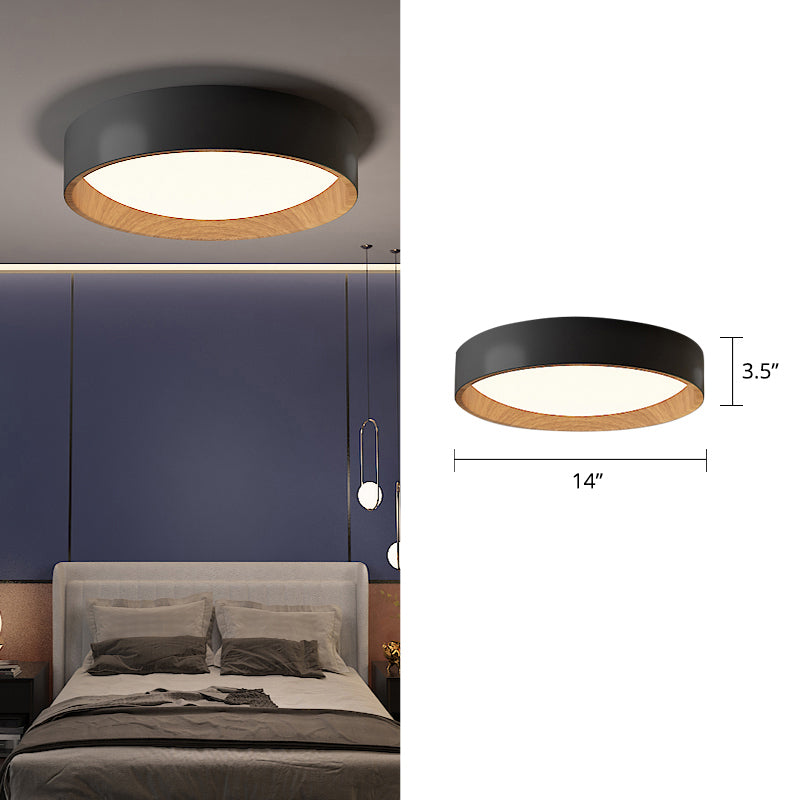 Sleek Round Metal Flush Mount Led Ceiling Light With Acrylic Diffuser For Bedrooms Black / 14 Third