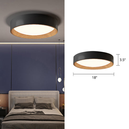 Sleek Round Metal Flush Mount Led Ceiling Light With Acrylic Diffuser For Bedrooms Black / 18 Third