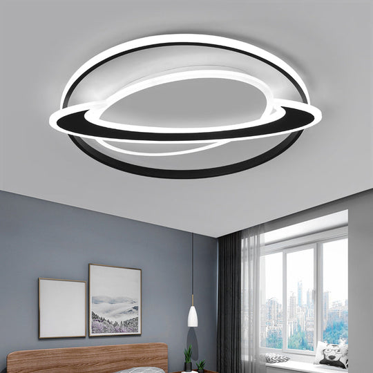 Ringed Planet Led Flush Mount Ceiling Light In Black - White - Nordic Acrylic Fixture For Bedroom