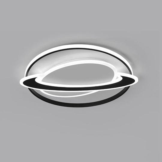 Ringed Planet Led Flush Mount Ceiling Light In Black-White - Nordic Acrylic Fixture For Bedroom