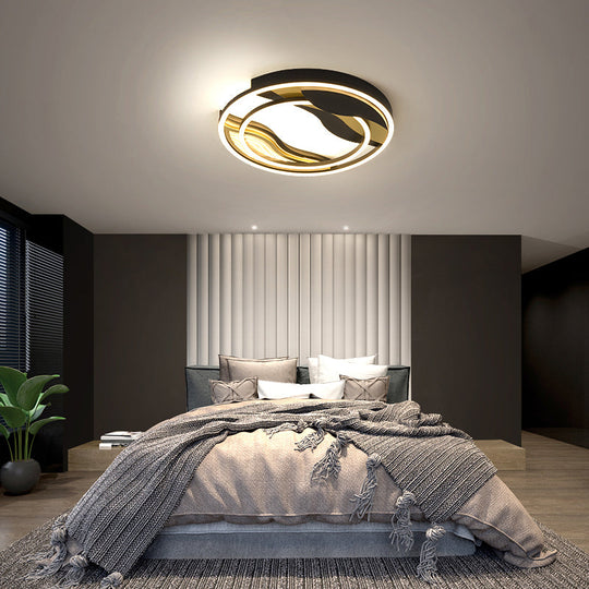 Modern Black - Gold Led Flush Mount Lamp For Bedroom Lighting