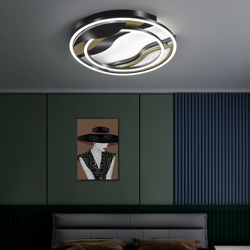 Modern Black - Gold Led Flush Mount Lamp For Bedroom Lighting