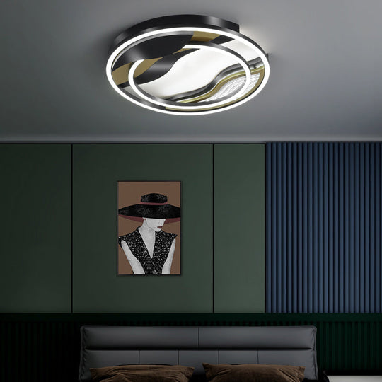 Modern Black - Gold Led Flush Mount Lamp For Bedroom Lighting