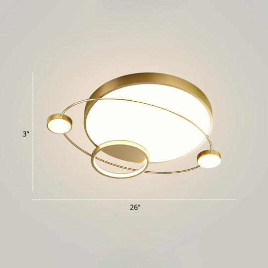 Minimalistic Led Ceiling Lamp For Bedroom With Orbit Shape And Acrylic Material Gold / 26’ Third