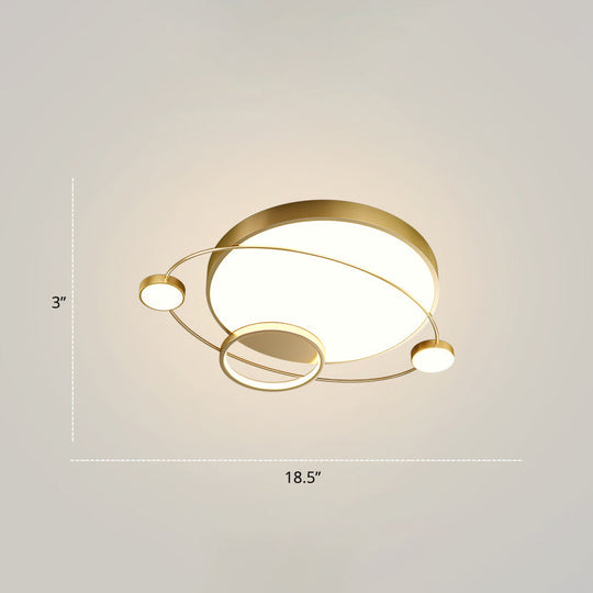 Minimalistic Led Ceiling Lamp For Bedroom With Orbit Shape And Acrylic Material Gold / 18.5’
