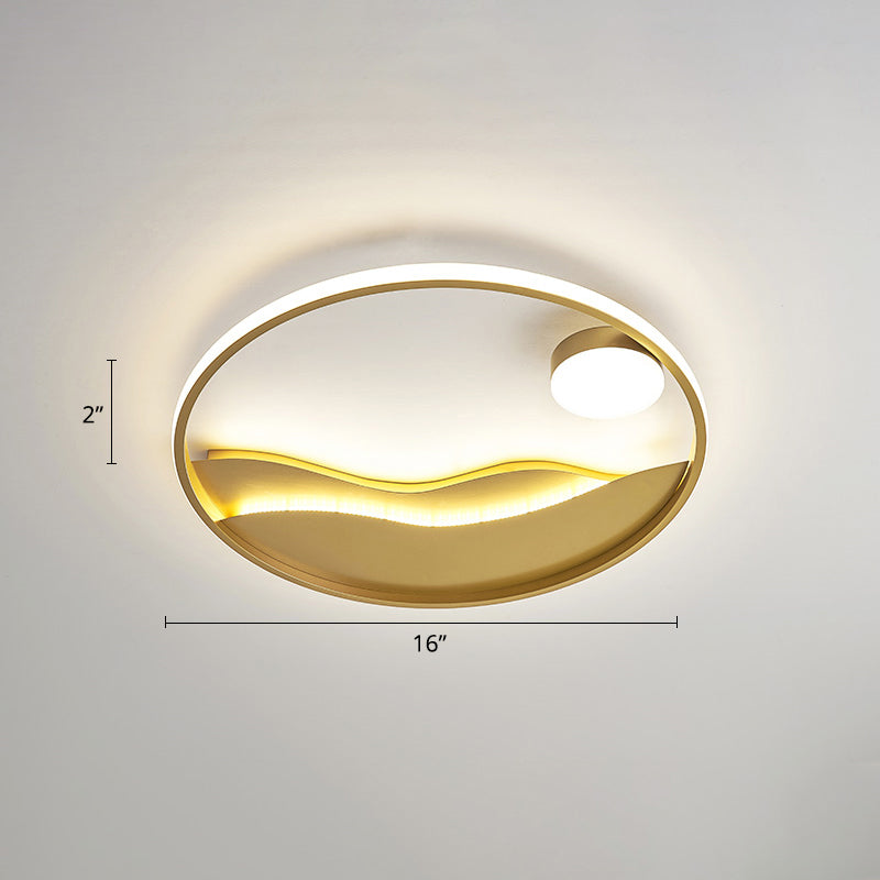 Metal Sunset & Sea Led Ceiling Light With Halo Ring For Bedroom Flush Mounting Gold / 16’ Remote