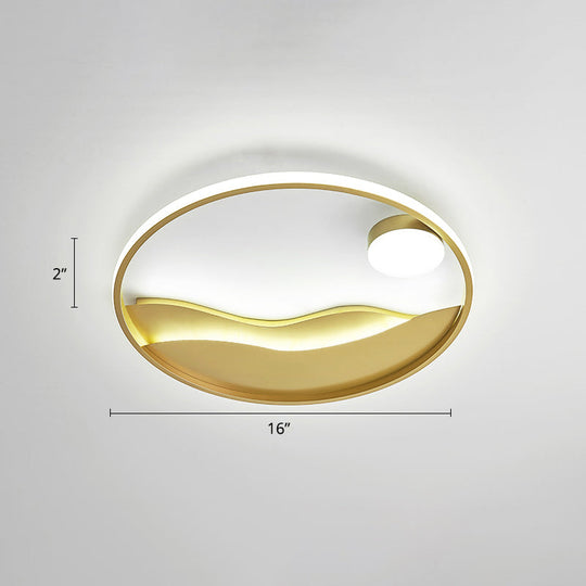 Metal Sunset & Sea Led Ceiling Light With Halo Ring For Bedroom Flush Mounting Gold / 16 White